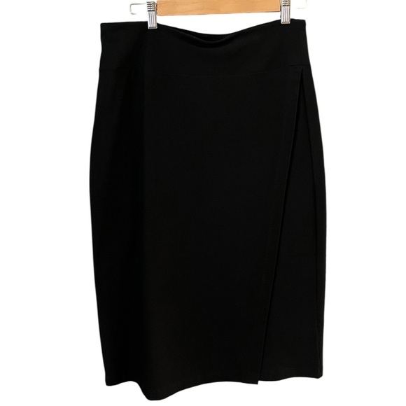 Eileen Fisher Size Small Black Washable Crepe Stretch Faux Wrap Pencil Skirt - Picture 3 of 10